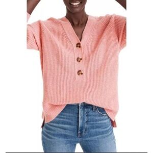 Madewell Lyle Ribbed Henley Pink Wool Blend Pullover Sweater Womens Size Small